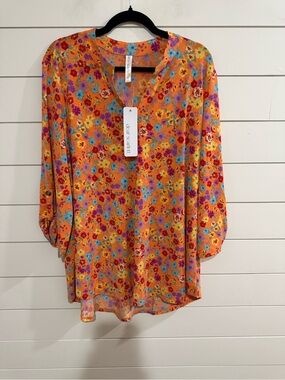 Dear Scarlett Orange Floral Tunic Blouse